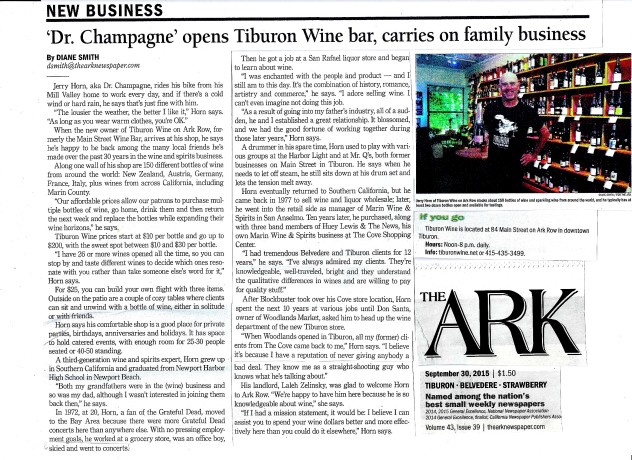 Tiburon Wine featured in The Ark